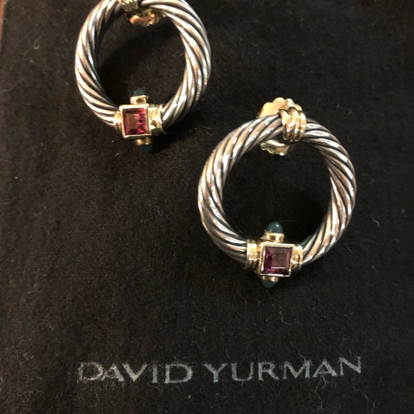 David Yurman 14K Sterling Gemstone Cable Earrings - Picture 2 of 12